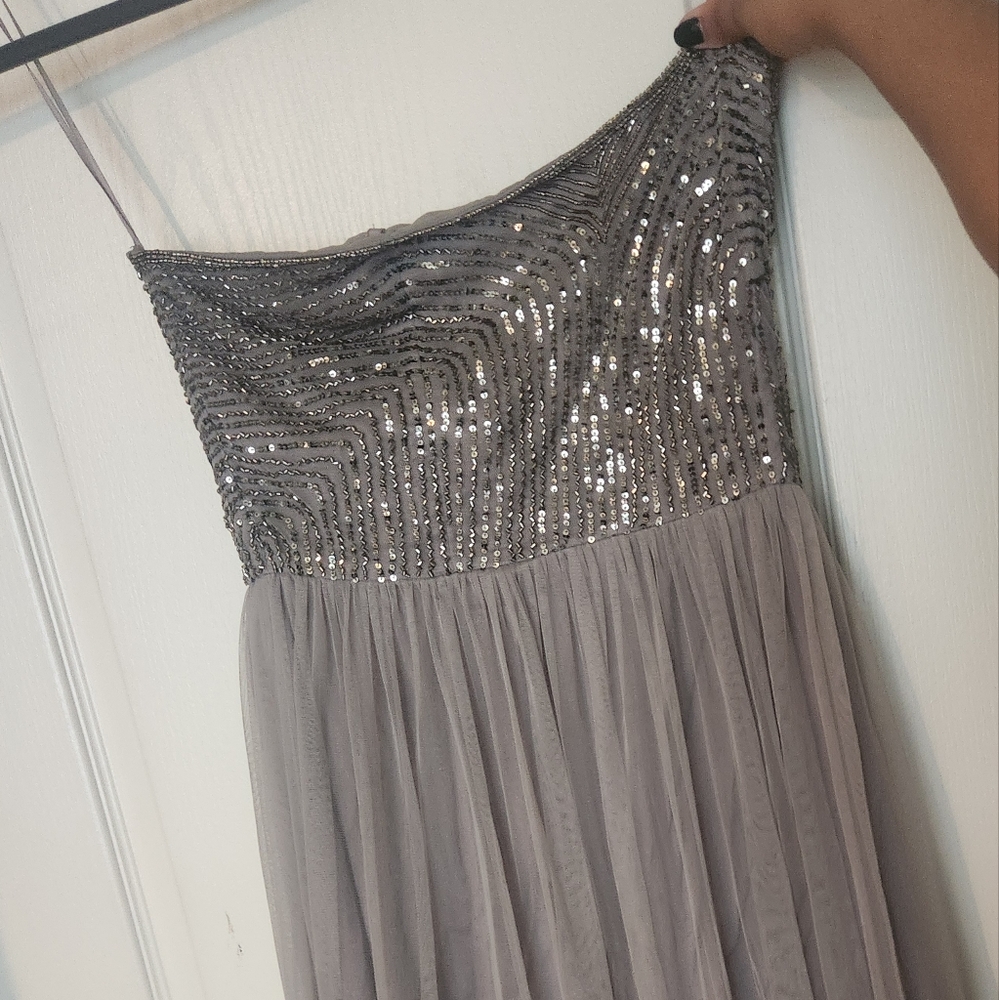 Mango Strapless Silver Sequin Dress